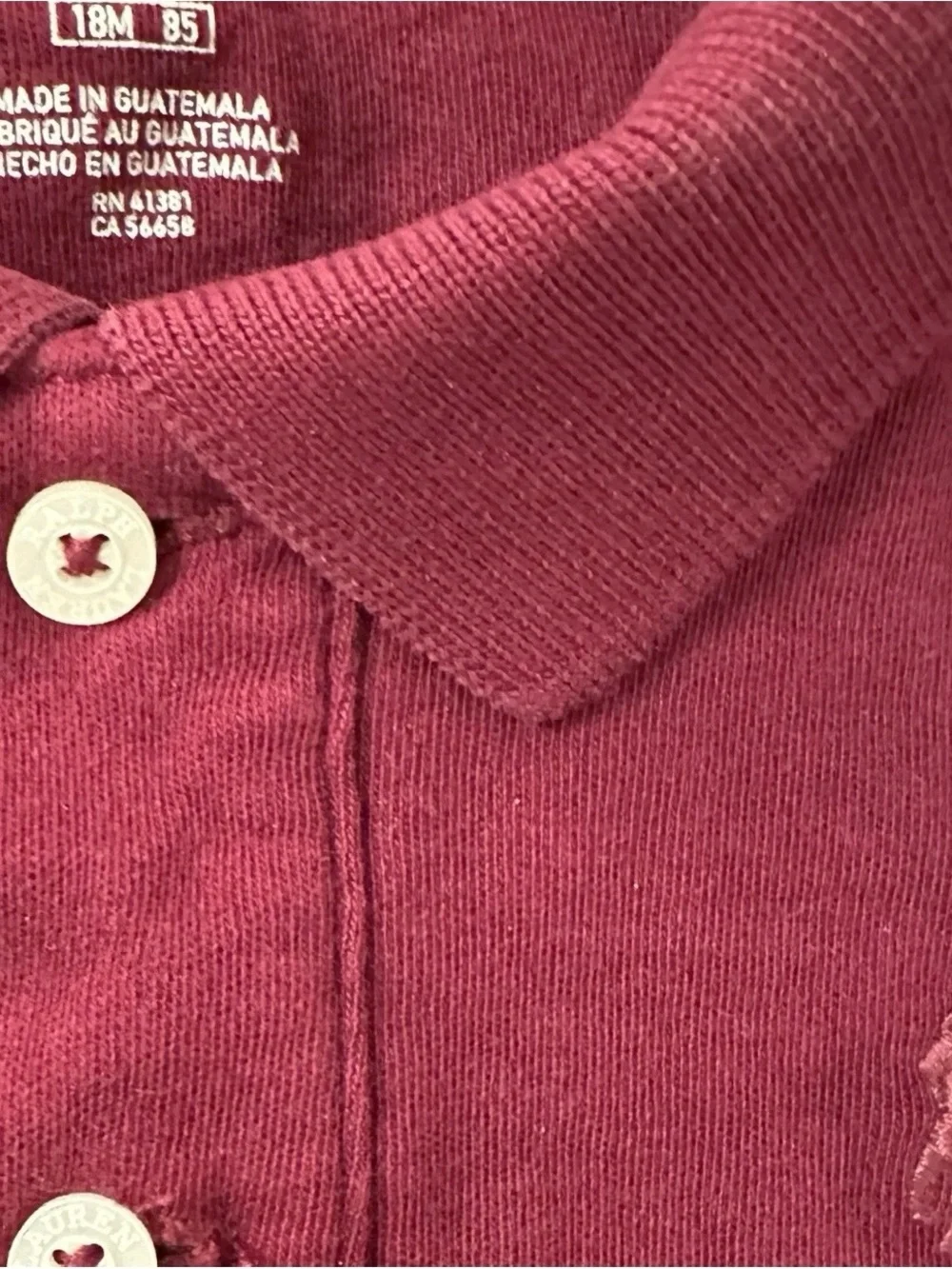 Polo Ralph Lauren Burgandy Long Sleeve Bodysuit Boy 18 Month